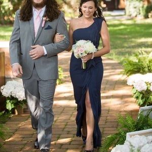 Navy blue full length Vera Wang bridesmaid dress